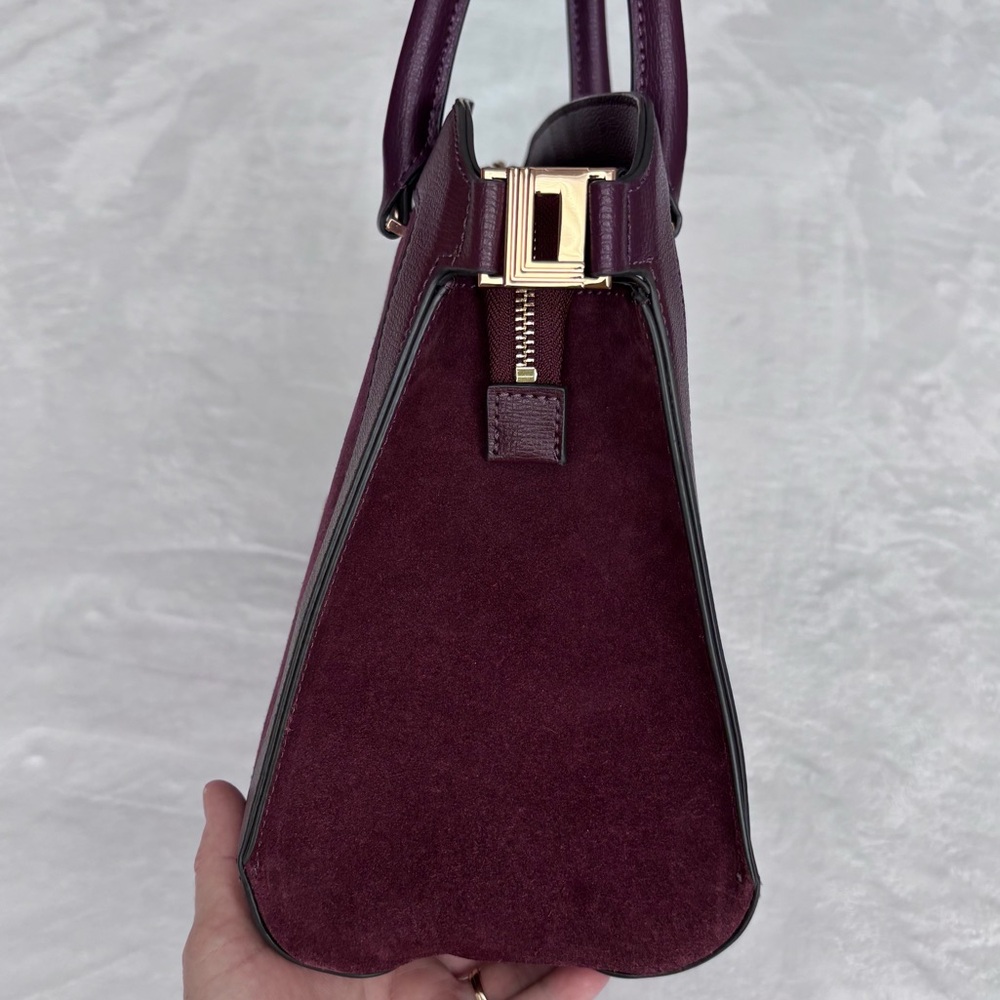 KARL LAGERFELD Simone Suede Leather Top Handle Raisin Satchel Crossbody--NWT - Picture 6 of 16